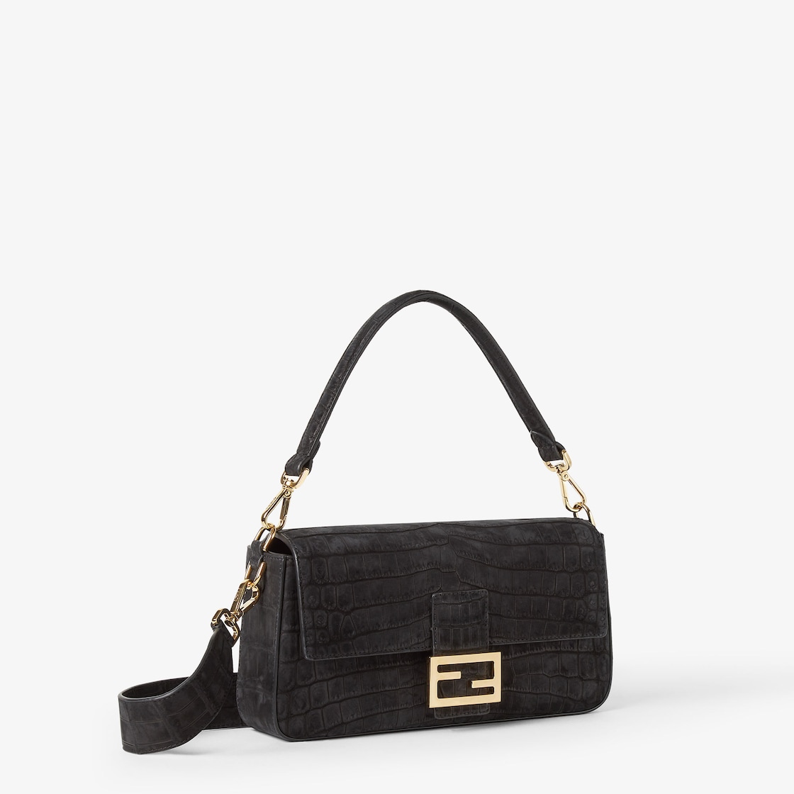 FENDI Baguette Black nubuck crocodile leather bag - Image 3